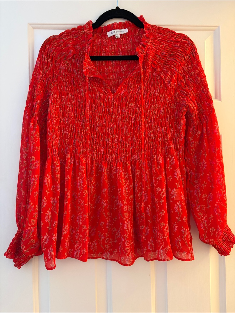 Rose & Olive Red Floral Smocked Blouse